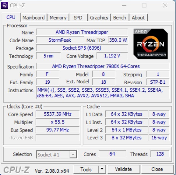 AMD Ryzen Threadripper 7980X CPU Z