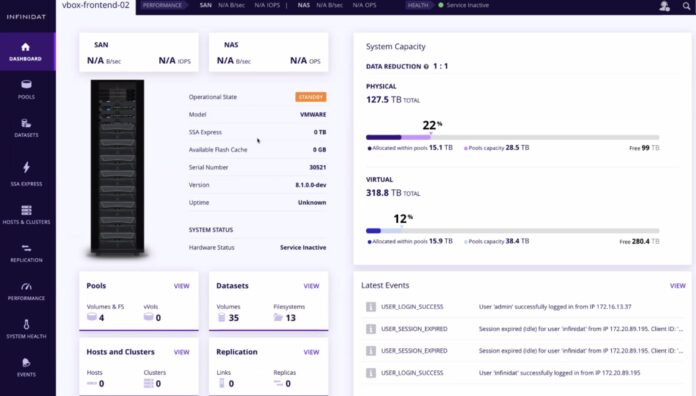 Infinidat dashboard vbox frontend screenshot