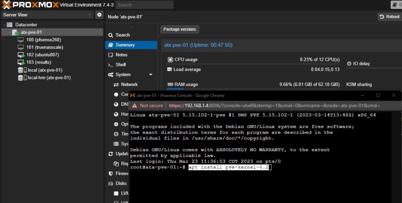 Proxmox VE 7.4 Install Pve Kernel 6.2