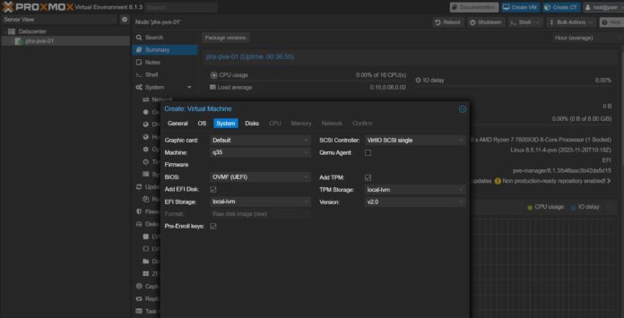 Proxmox VE 8.1 Create VM TPM