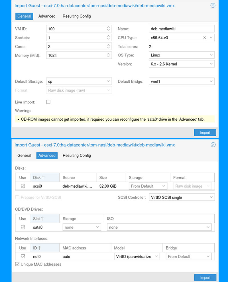 Proxmox VE 8.1.8 VMware ESXi Importer