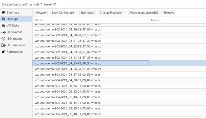 Proxmox VE Backup Listing