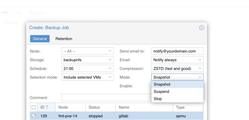 Proxmox VE Backup Mode