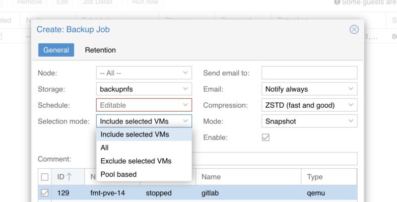 Proxmox VE Backup Pick VMs