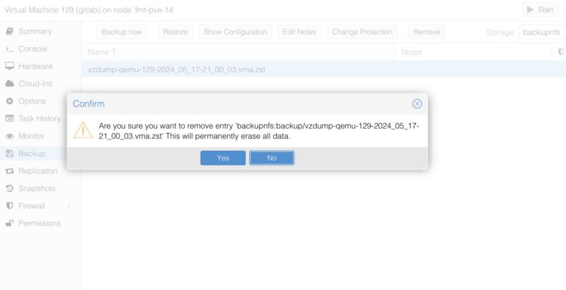 Proxmox VE Remove Individual Backup