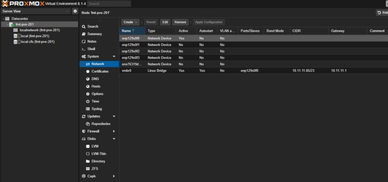 Proxmox VE With 4x Port Network Card And Initial Network