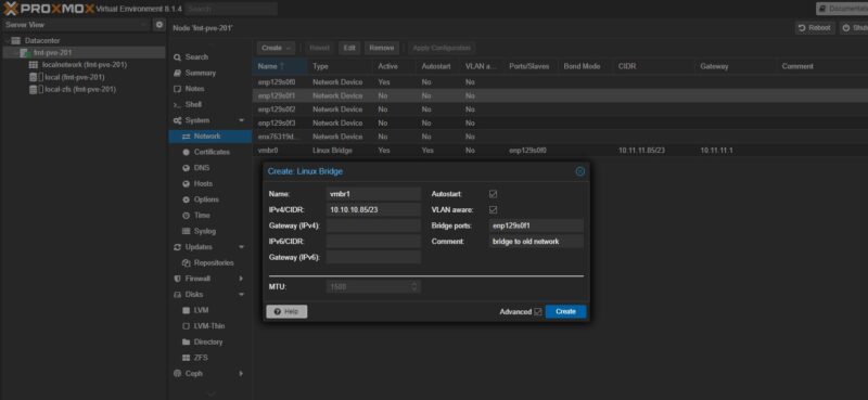 Proxmox VE With 4x Port Network Card Create Second Linux Bridge