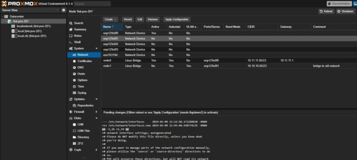 Proxmox VE With 4x Port Network Card New Network Bridge Creation Ready