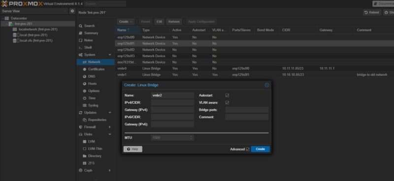 Proxmox VE With 4x Port Network Card New Network Bridge No Ports