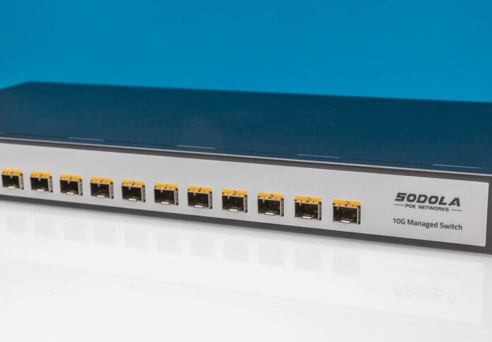 Sodola SL SWTG3C12F 12 Port SFP Managed Switch Angle