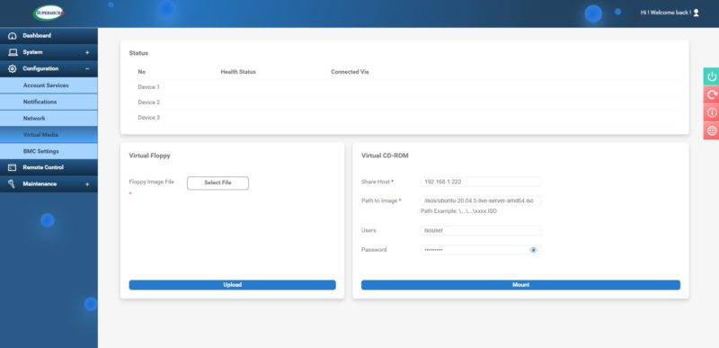 Supermicro HTML5 IKVM Virtual Media Configuration Page With Info