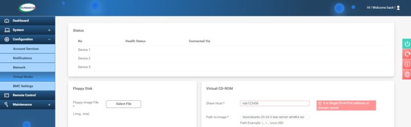 Supermicro HTML5 IKVM Virtual Media Does Not Take A DNS Name