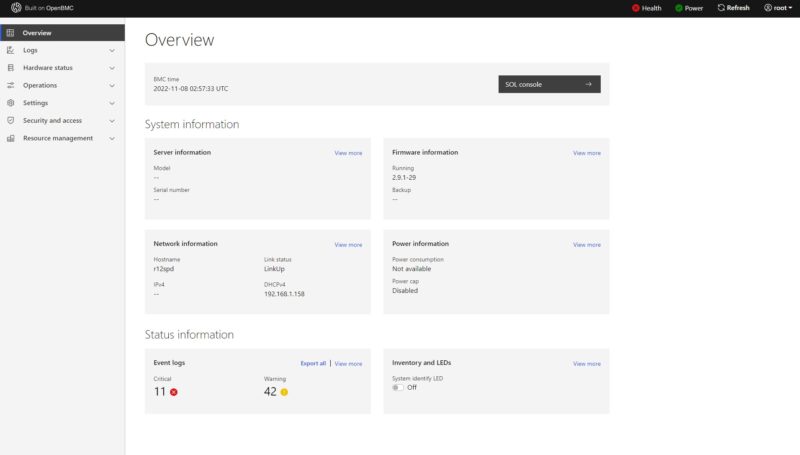 Supermicro R12SPD OpenBMC Dashboard