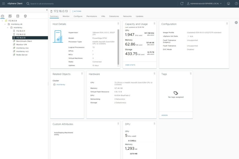 VMware VSphere Client With NVIDIA BlueField 2 DPU And ESXi 8.0 Host