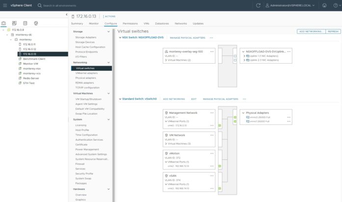 VMware VSphere Client With NVIDIA BlueField 2 DPU Virtual Switches