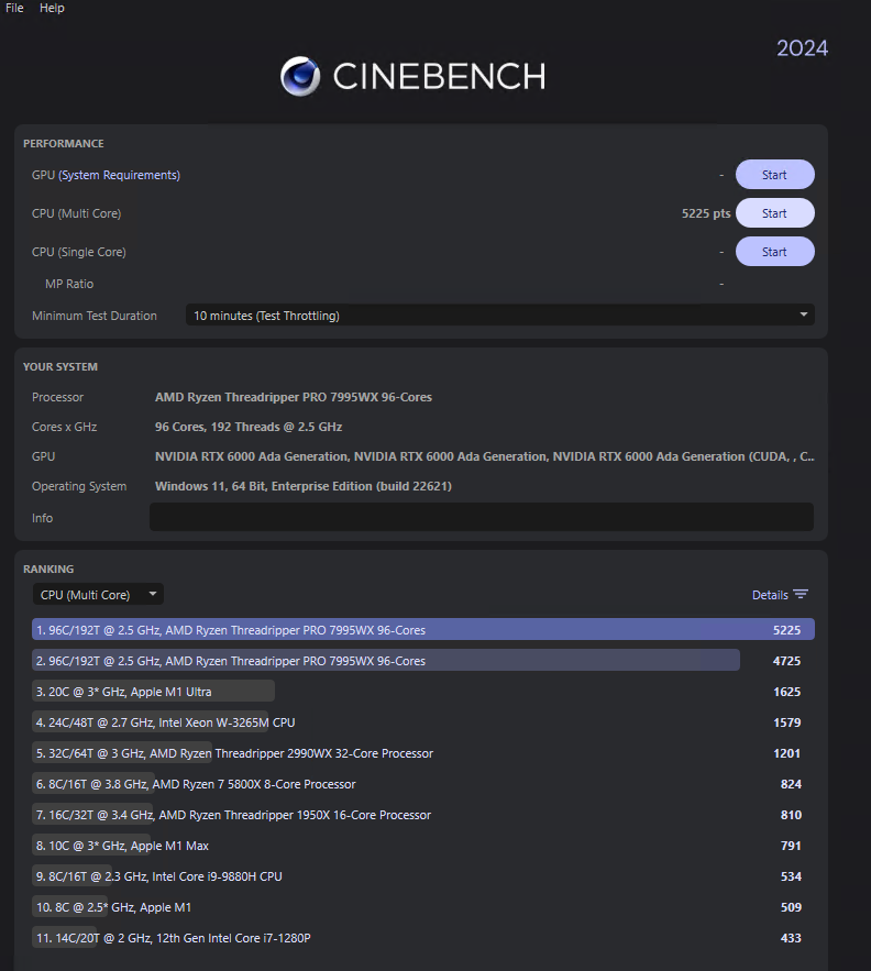 AMD Ryzen Threadripper Pro 7995WX Cinebench R24